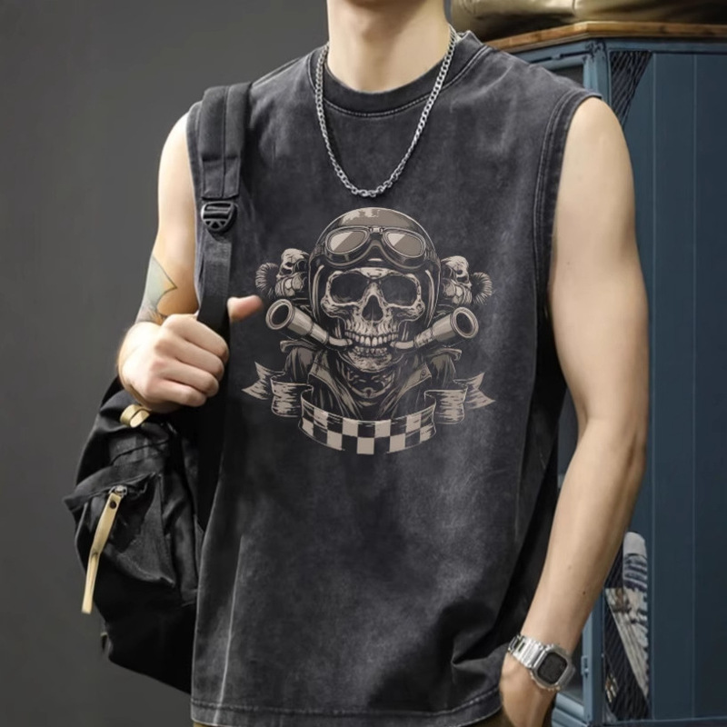 Foreign Trade Explosions American Trend Heavy Cotton Vest Trendy Men's Sports Sleeveless Printing Retro Waistcoat T-shirt