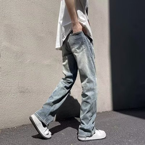 Vintage Wash Waterfall Spring and Autumn Season Street Smart Versatile Men's Vibe Style Loose Drape Legging Jeans