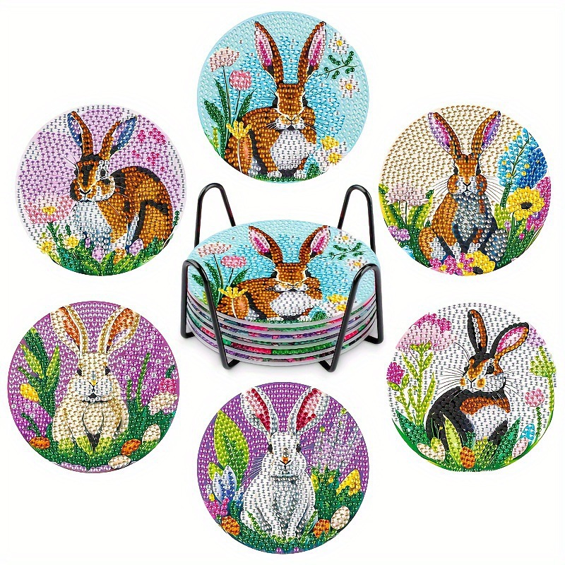 Ventas transfronterizas calientes de 8 piezas de conjunto de cojín de taza de arte de diamante, con soporte, pequeño conjunto de pintura de diamante, adecuado para adultos