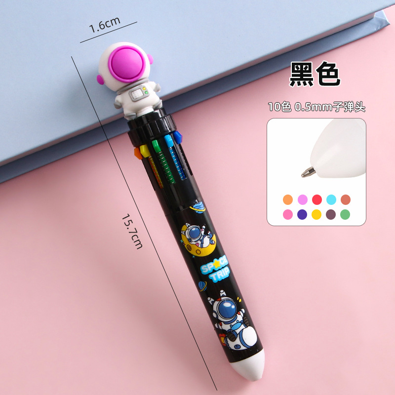 Bolígrafo de astronauta de diez colores de dibujos animados lindo y creativo bolígrafo de góner multicolor a presión papelería multifuncional de alto valor