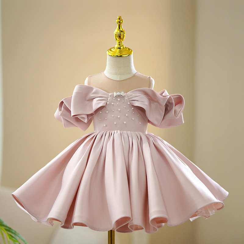 Vestido de aniversario de niñas vestido de novia de princesa de niñas vestido de hombro rosa un anfitrión vestido de piano