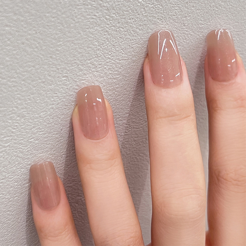 Wearable Nail Patch Nude Pink Super Glitter Fine Powder Short Ins Pure Lust Style Manicure Fake Nails Slimming Look