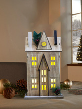 北歐風格原木做舊木質小房子擺件 帶LED燈 聖誕裝飾擺件 30CM高