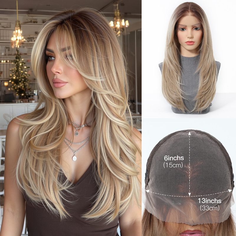 Front Lace Imported Silk 13*6 Brown Gradient Medium Parted Long Straight Hair Breathable Natural Wig Realistic Fashionable High Temperature Resistant Front Lace Imported Silk 13*6 Brown Gradient Medium Parted Long Straight Hair Breathable Natural Wig Realistic Fashionable High Temperature Resistant