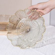 花瓣水果盘塑料PET家用透明金边轻奢客厅零食水果点心茶几干果盘