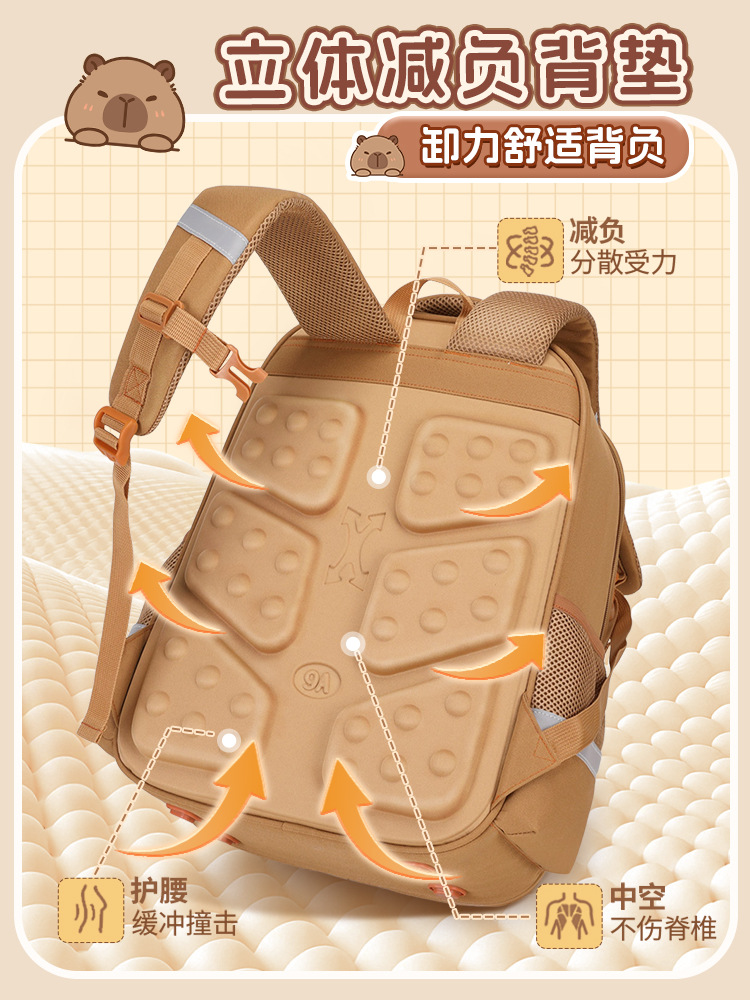 Las nuevas mochilas escolares para niños del compartimento de Kapibalado, las niñas, los niños y los estudiantes de primaria reducen la carga y son livianas, de uno, dos, tres a seis años.