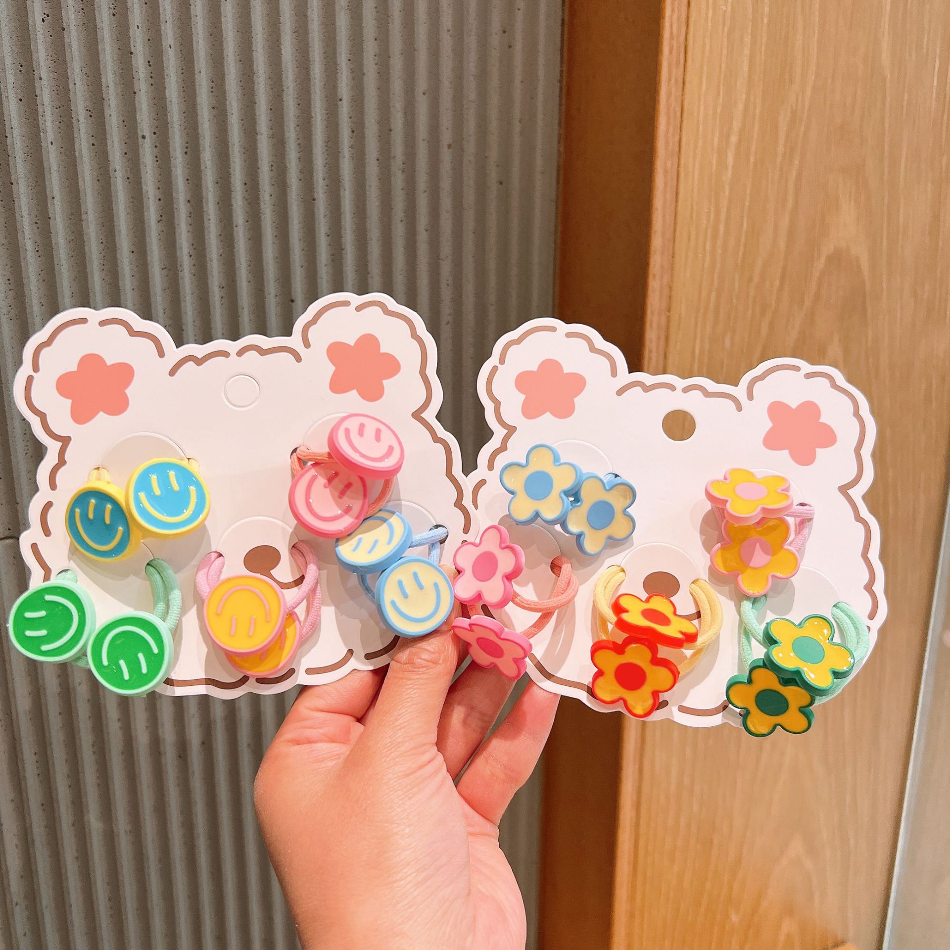 Cute Cartoon Smiley Face Flower Bear Pattern Children Hair Scrunchies 10 Pcs display picture 2