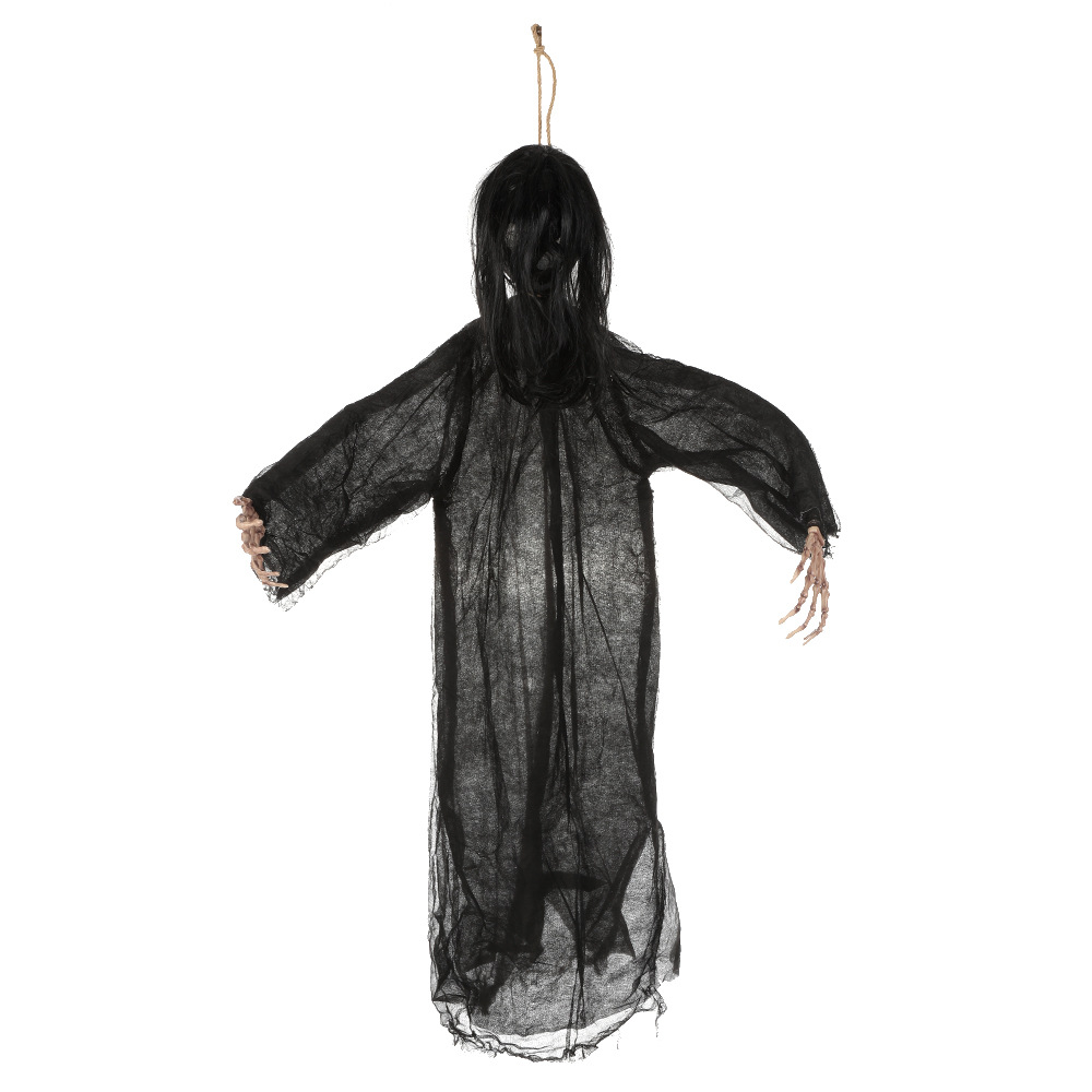 Accesorios de decoración de Halloween transfronterizos, fantasma femenino vestido de negro, fantasma colgante, control de voz, horror, habitación secreta, fiesta de casa embrujada