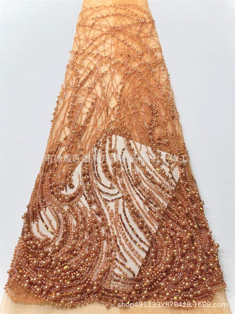 Curva de vórtice de flujo pesado clavos tela de malla tamaño perla sequinilla banquete anfitrión tela de vestido
