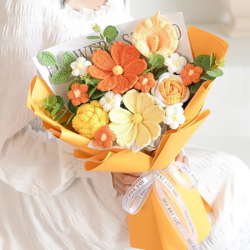 Amazon al por mayor buquete de lana hecha a mano trenzado imortalidad flor GeSan regalos de mano decoración simulación de San Valentín