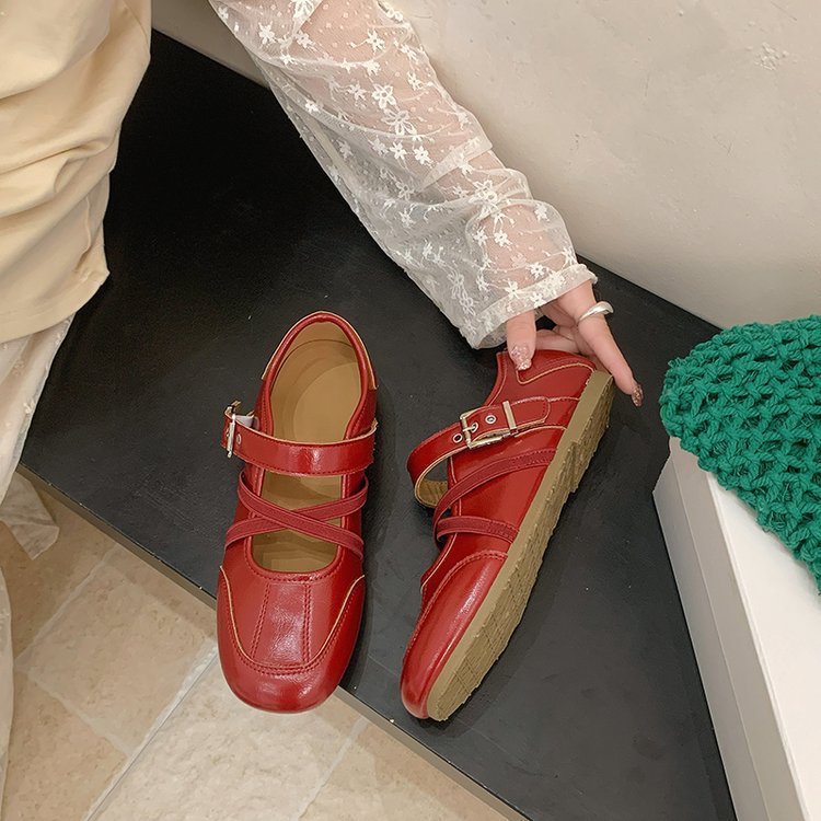Zapatos franceses con falda superficial para mujeres 2026 verano nuevos zapatos de ballet planos mary-zhen zapatos de cuero coreanos