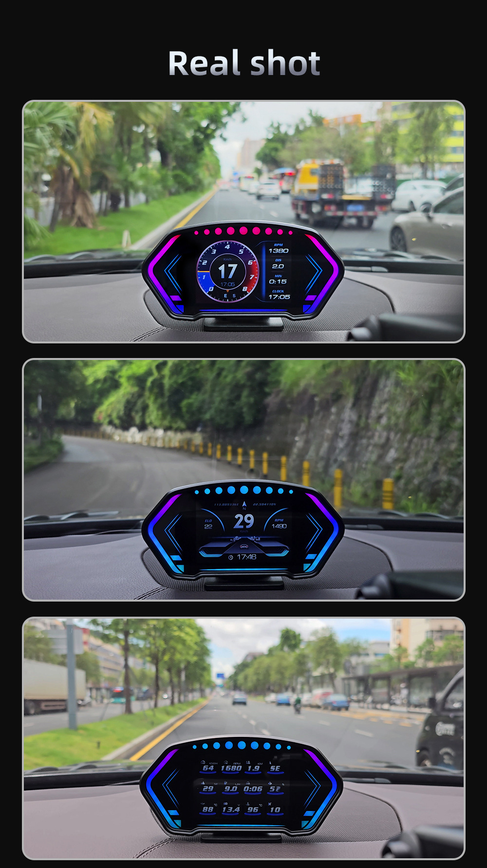 HUD car head-up display multi-functional vehicle-mounted LCD inclinometer high-definition speed fuel consumption OBD+GPS instrument