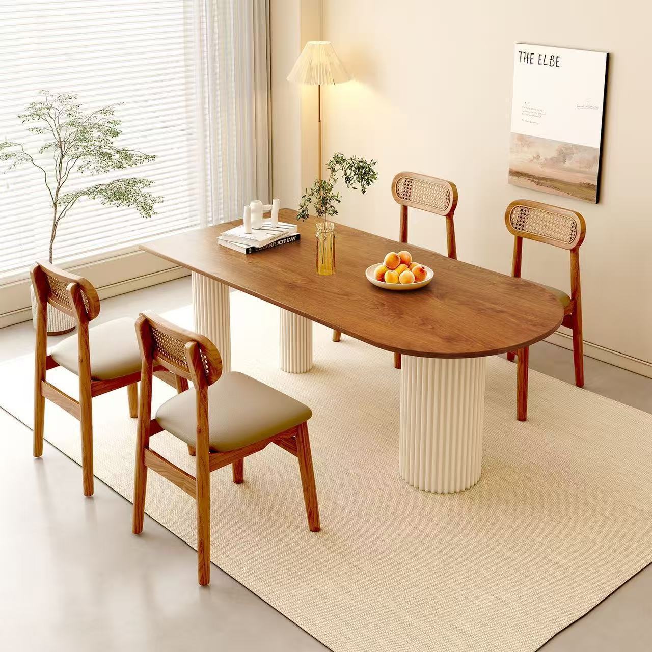 Medieval Style Solid Wood Dining Table Modern Living Room Small Apartment Cream Style Tea Table Desk Dining Table Home