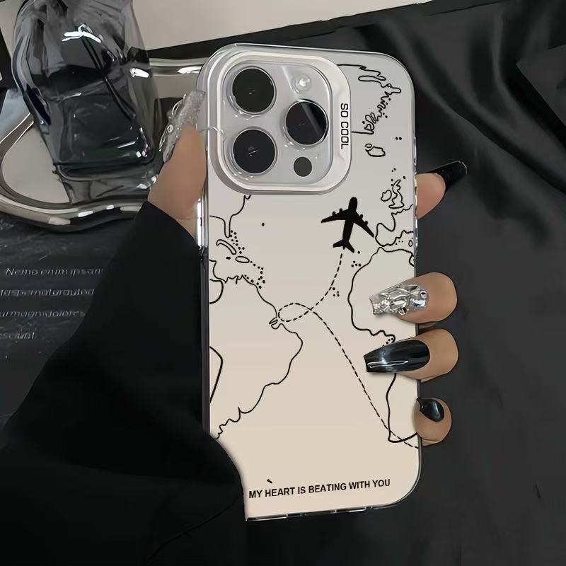 Nuevo diseño de funda para teléfono con mapa de avión, compatible con iPhone 17, Apple 16 Pro Max/15 a prueba de golpes, 14 Pro, 13, estilo europeo y americano.