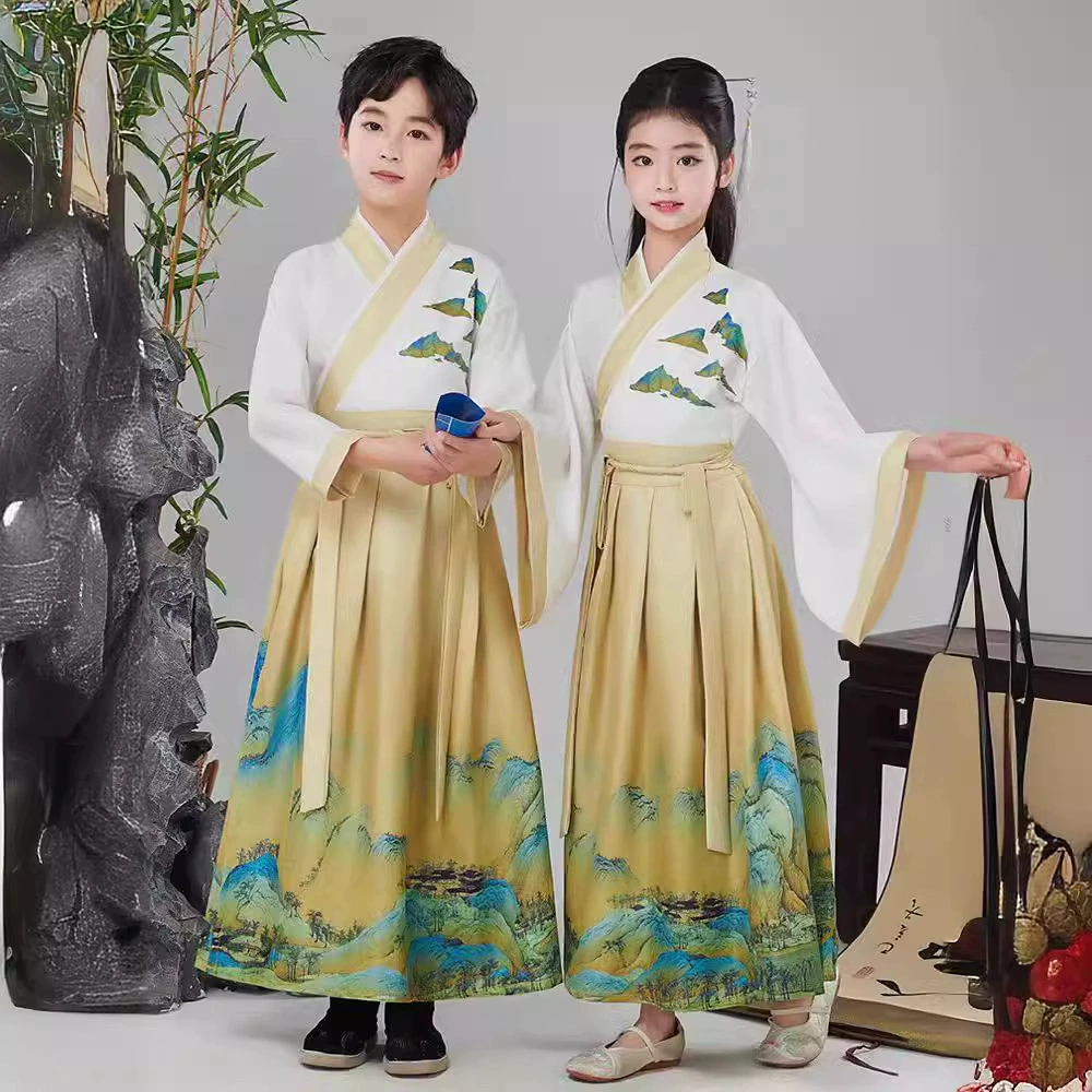 Мужские и женские модели для детей Цяньли Цзяншань Ханфу Китайский костюм