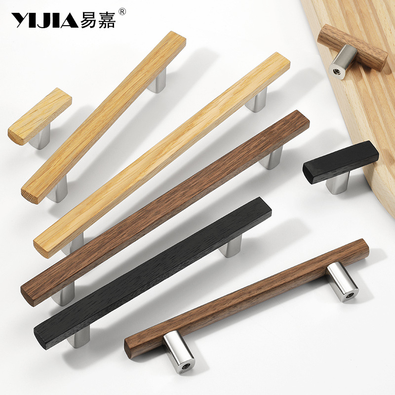 Simple estilo japonés en forma de T mango de armario de madera tronco cajón de muebles de estilo tronco cabecera de madera mango de puerta de gabinete image 1