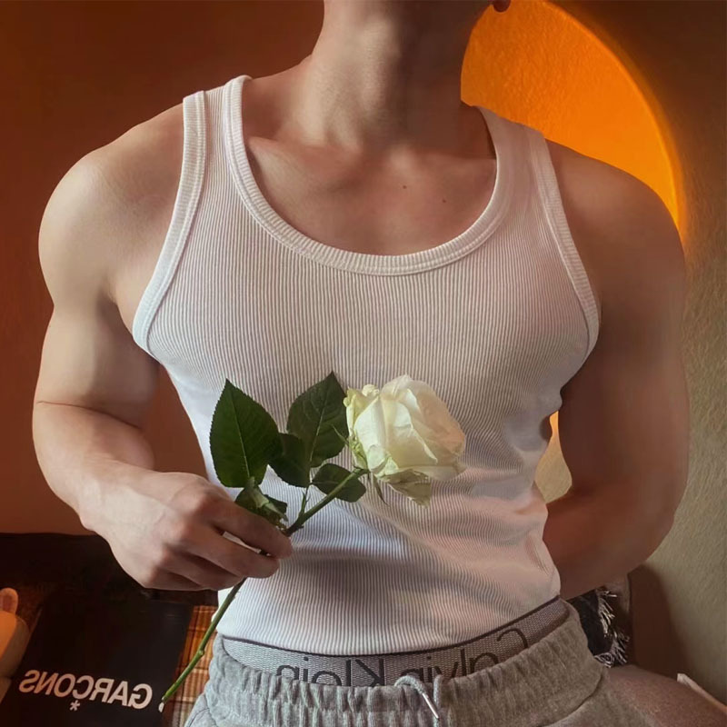 Summer heavy-weight ribbed tank top for sports and fitness, sleeveless T-shirt, training vest, versatile base layer