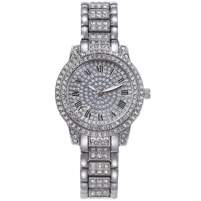 Casual Full Diamond Fashion Watch Women's Retro Roman Plate Steel Band Watch Casual Quartz Watch Factory_voghion.com