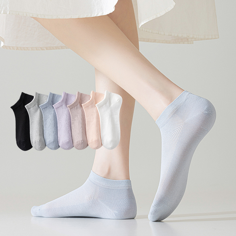 Mulberry Silk Socks Women's Short Socks Boneless Mesh Socks Spring and Summer Thin Solid Color Women's Simple Breathable Casual Boat Socks