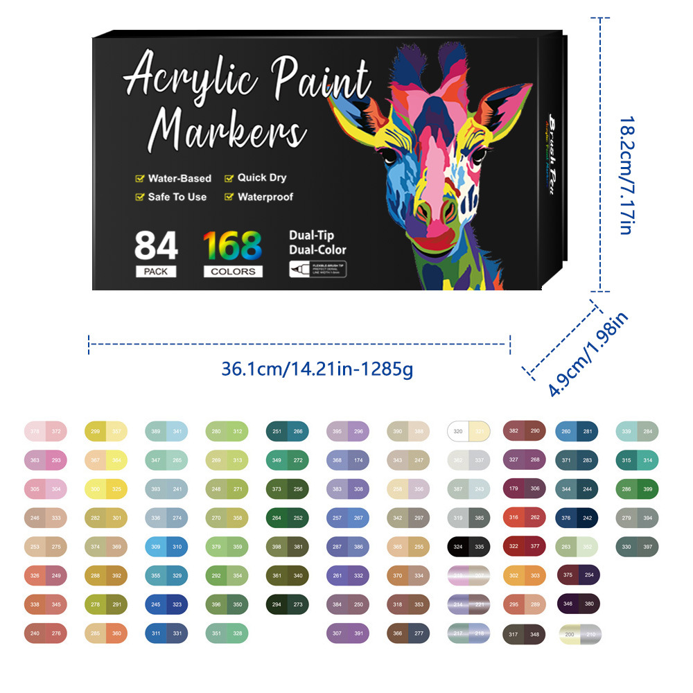 Amazon venta caliente doble cabeza de acrílico bicolor marcador de lápiz de dibujo infantil conjunto de papelería 72 color graffiti marcador de lápiz