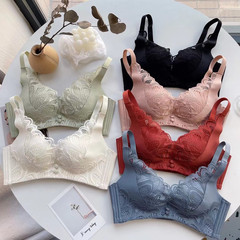 Original French Romantic Lace Comfortable Bralette for Girls with No Steel Cup Small Chest Medium Thickness Shaping Bra Set 