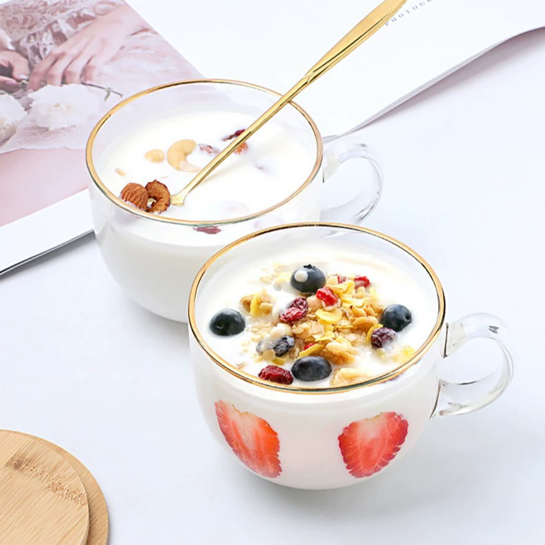 В наличии ночной рынок киоск Золотой край стеклянная чашка Бытовая стеклянная чашка воды с ручкой молоко завтрак чашка кофе овсянка Кубок