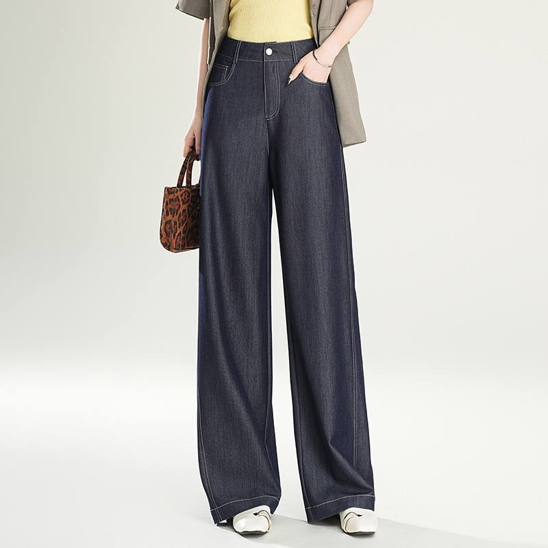 Counter Denim Soft Tencel Wide-Leg Pants for Women 2025 Spring and Summer New High-Waist Slim and Drapedy Loose Casual Straight Pants