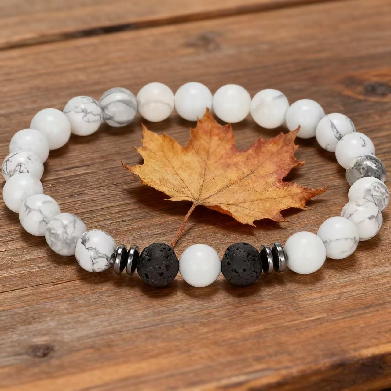 Conjunto de 4 pulseiras elásticas de alta qualidade e estilo masculino com contas de pedra vulcânica olho de tigre e turquesa branca para casais._voghion.com