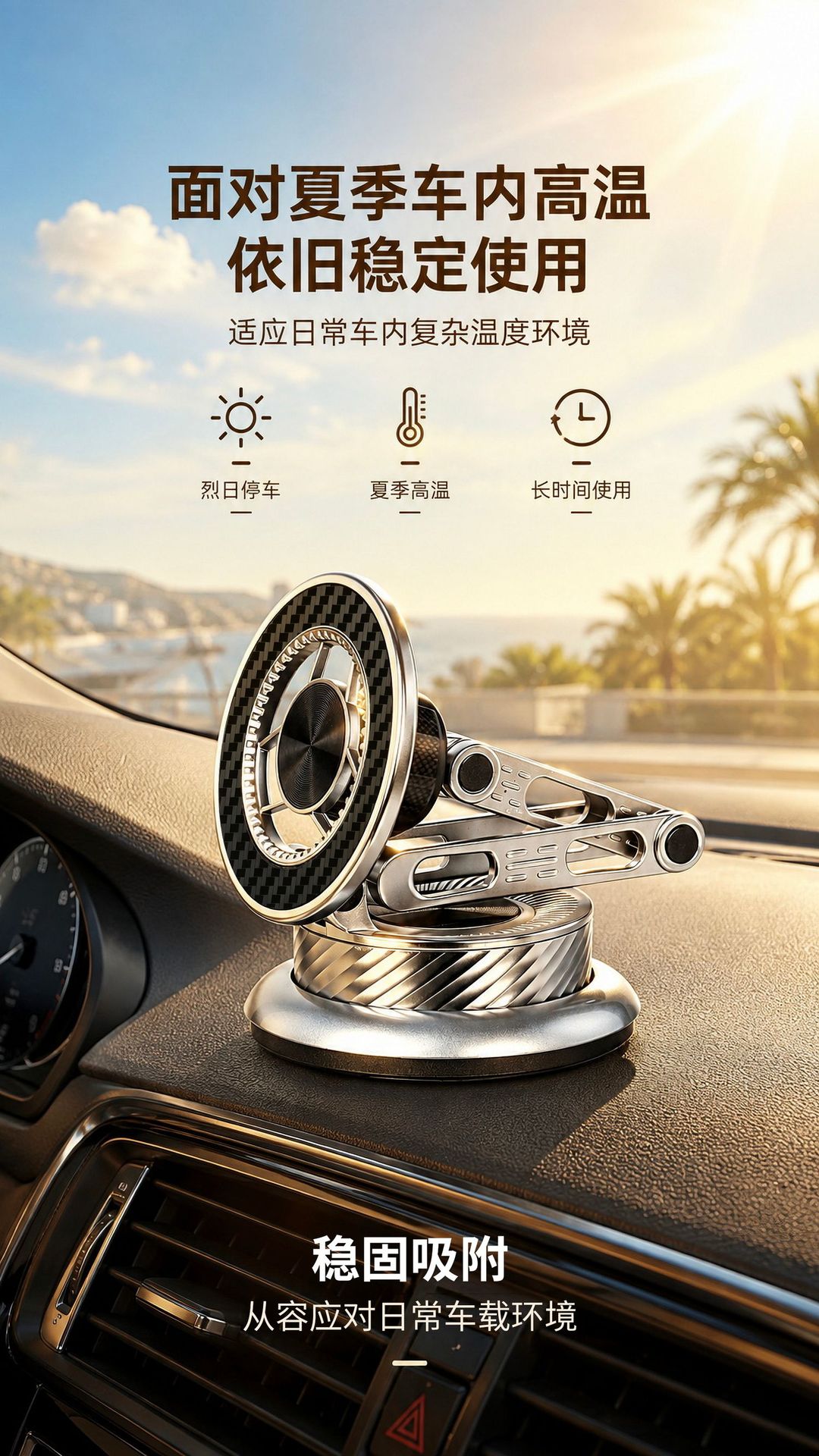 New electroplated, all-metal, five-axis car phone mount with a stable and enlarged vacuum base