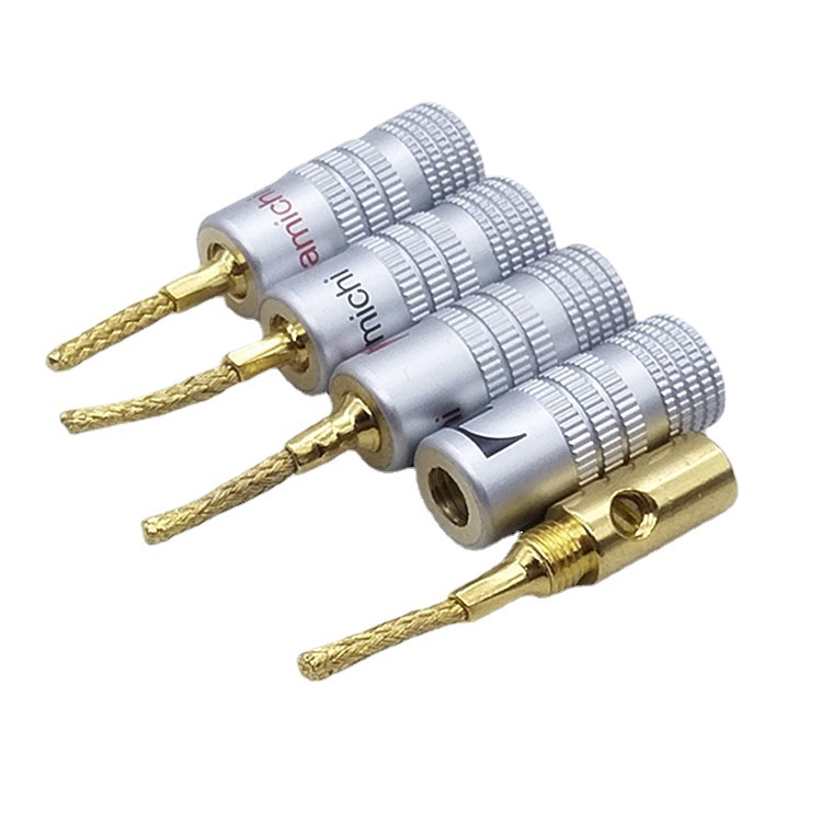 新品香蕉插头铜丝编织镀金音响功放接线插头针型插头插座