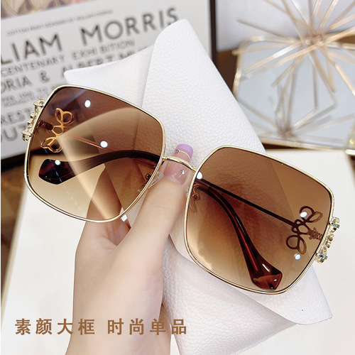 New  Summer Universal Fashion Sunglasses Slim Face Butterfly Knot Lens Square Frame Aviator Sunglasses 3585