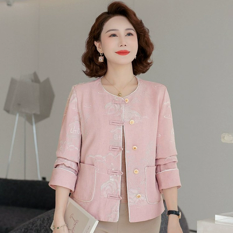 Весенняя куртка молодой мамы, новый китайский костюм Тан, новые женские топы весенне-осеннего стиля среднего и пожилого возраста.