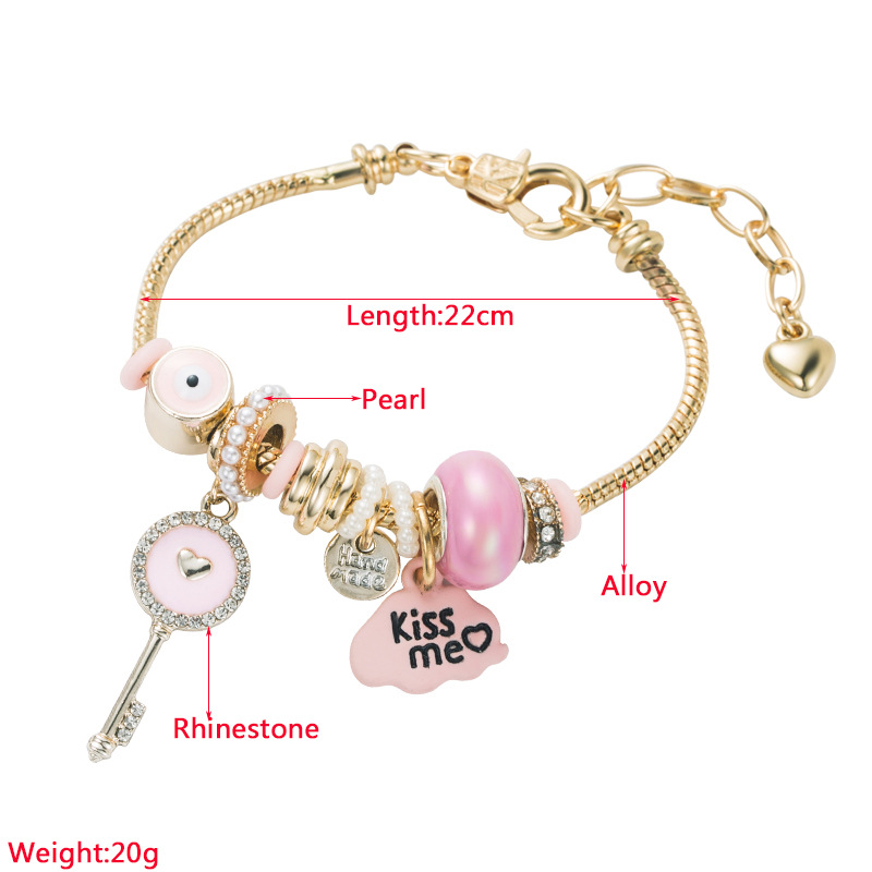 Fashion Key Copper Bracelets Inlay Rhinestones Pearl Copper Bracelets