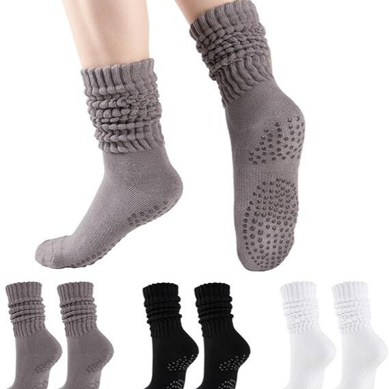 Wholesale Custom Grip-Enhanced Pilates Socks for Women, Yoga Lazy Crew Long Foot Massage Slipper Socks, Ballet