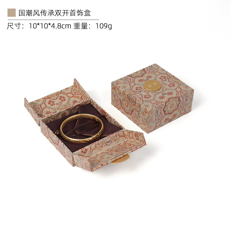 Caja de joyería de oro de estilo antiguo, caja de pulseras de herencia, caja de joyería vintage de jade y esmeralda, caja de embalaje para pulseras, caja de regalo. image 48