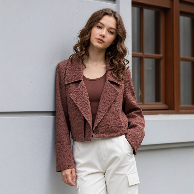 Issey Miyake Short Suit for Women, Loose and Slim, Embossed, High-End, Fashionable, One-Button Pleated Jacket