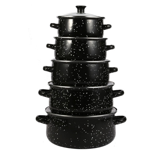 Enamel pitted soup pot five-piece set exported to Southeast Asia flat-bottomed enamel pot stew pot burning pot gas induction cooker available