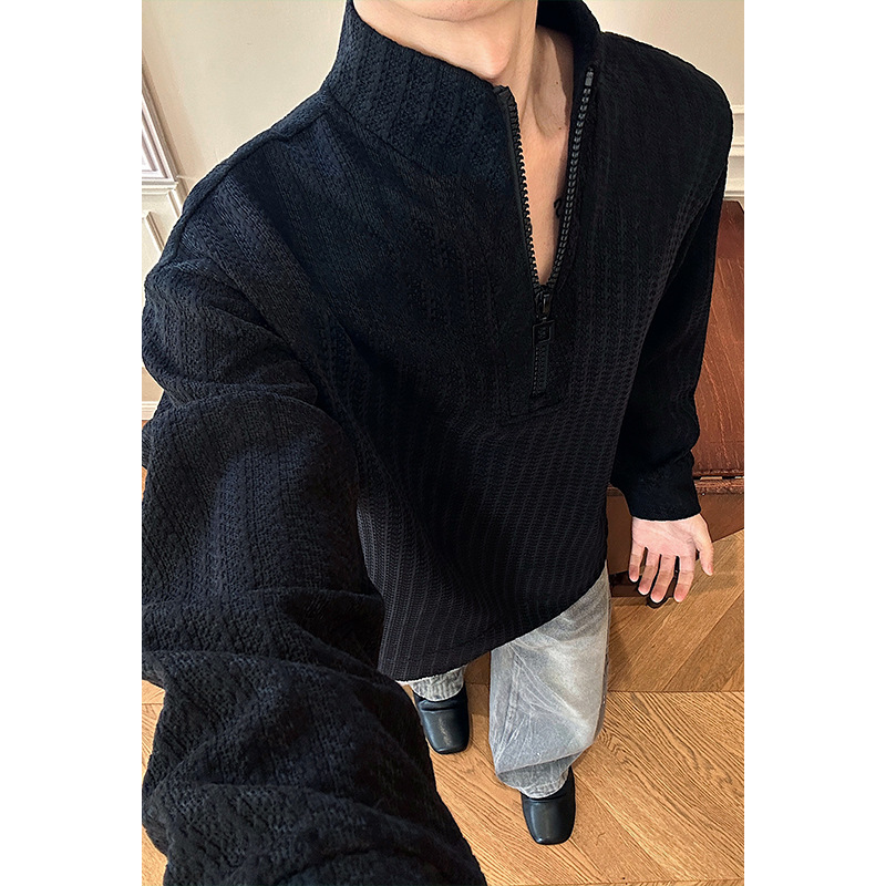 Cleanfit Half-zip Stand-up Collar Herringbone Pattern Sweatshirt For Men And Women, Spring Style, -inspired_voghion.com