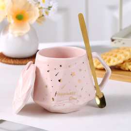 北欧马克杯情侣陶瓷杯带盖水杯伴手礼节日礼品套装咖啡杯子印logo