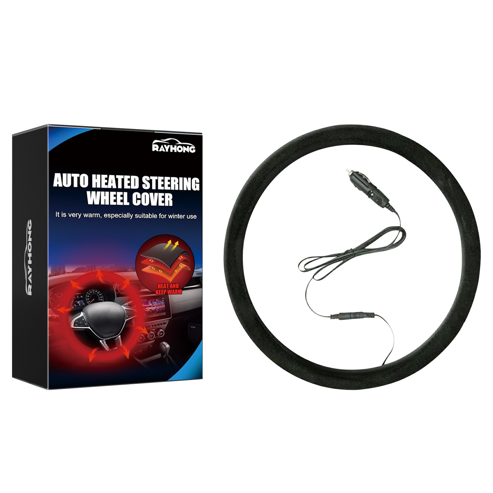 Rayhong Heated Car Handlebar Cover Universal Steering Wheel Cover Steering Wheel Hand Warmer Quick Heating Protective Cover