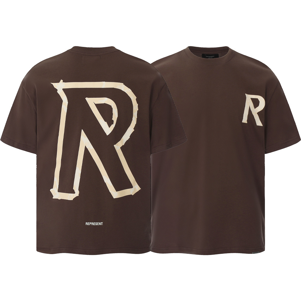 High Street REPRESENT Impresión de letras minimalistas desgastado retro lavado hombres y mujeres sueltos camiseta casual de manga corta marea