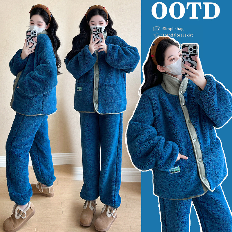 实拍孕妇加绒加厚孕妈妈穿搭秋冬套装家居服外穿|undefined