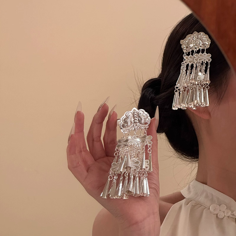 【花影流苏】苗族新发夹苗疆民族风侧边刘海夹发饰苗银发卡头饰女|undefined