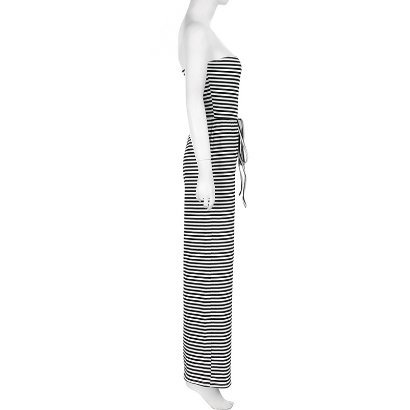 Striped Color Matching Horizontal Bra Lace up Long Mop Casual Pants Jumpsuit Trousers
