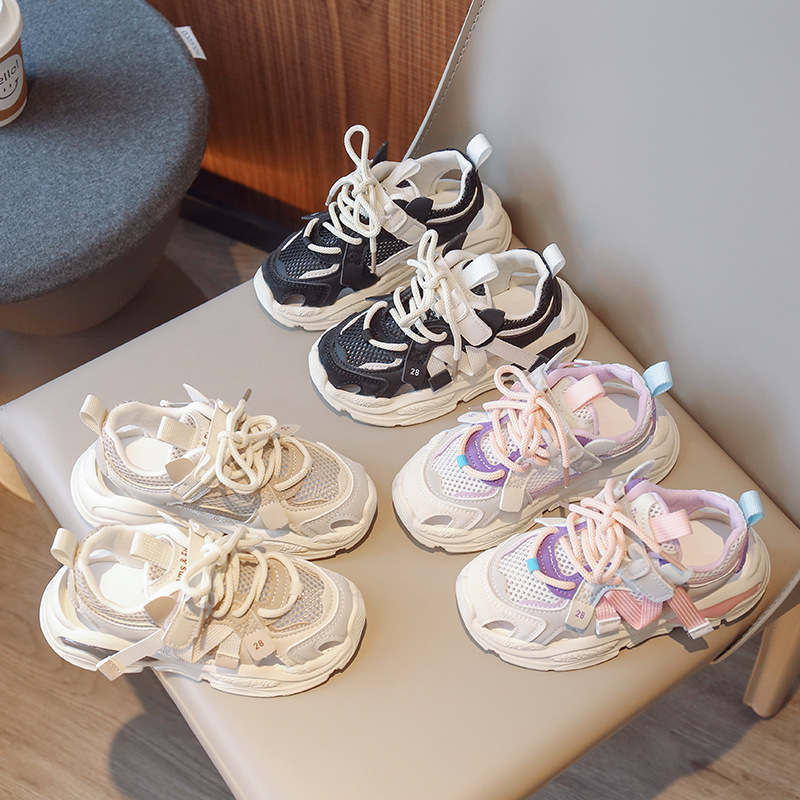 2023 verano niños zapatos de papá de malla hueca deportes medias sandalias en vivo populares solo malla transpirable marco zapatos moda