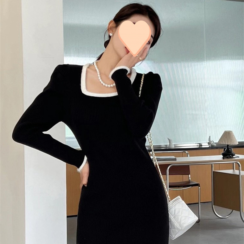感法式小香风包臀裙女秋冬新款内搭甜辣美气质外穿长袖连衣裙|undefined