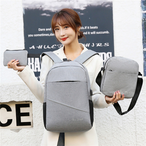 Backpack wholesale Oxford cloth three-piece set Business commuter computer bag USB rechargeable large capacity backpack