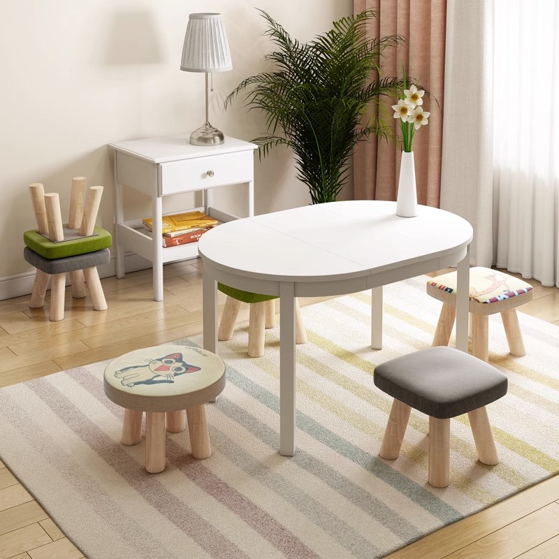 Small stool household solid wood leg round stool cute fabric children's zodiac low stool mushroom stool cartoon creative small stool