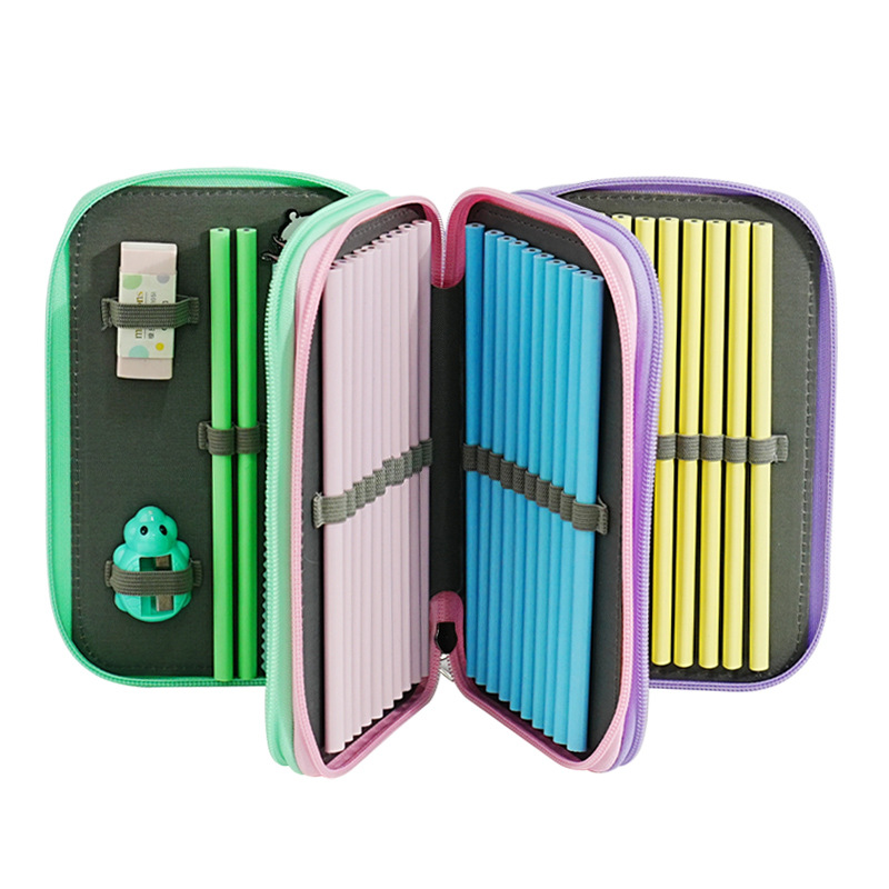 Inventario transfronterizo de gran capacidad bolsas de lápiz de color sólido 52 bolsas de lápiz de estudiantes de color caja de papelería bolsas de lápiz de pintura de arte al por mayor