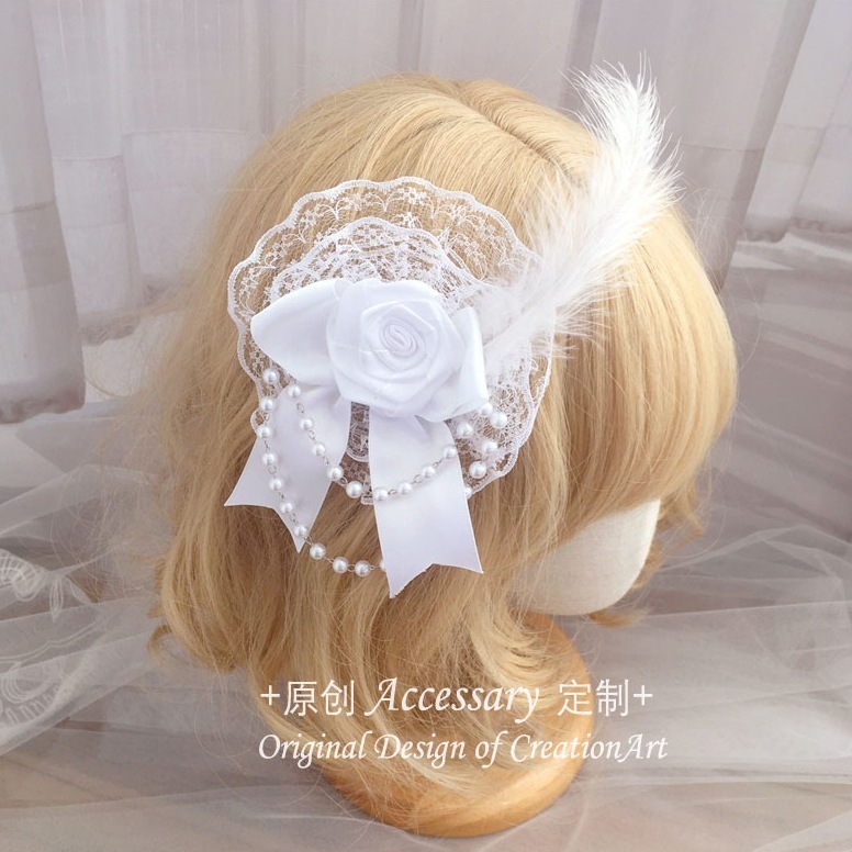 昭和風ロリータヘアアクセサリーゴシックダークレトロローズフェザーレースヘッドドレス花丸ヘアピンサブカルチャー|undefined